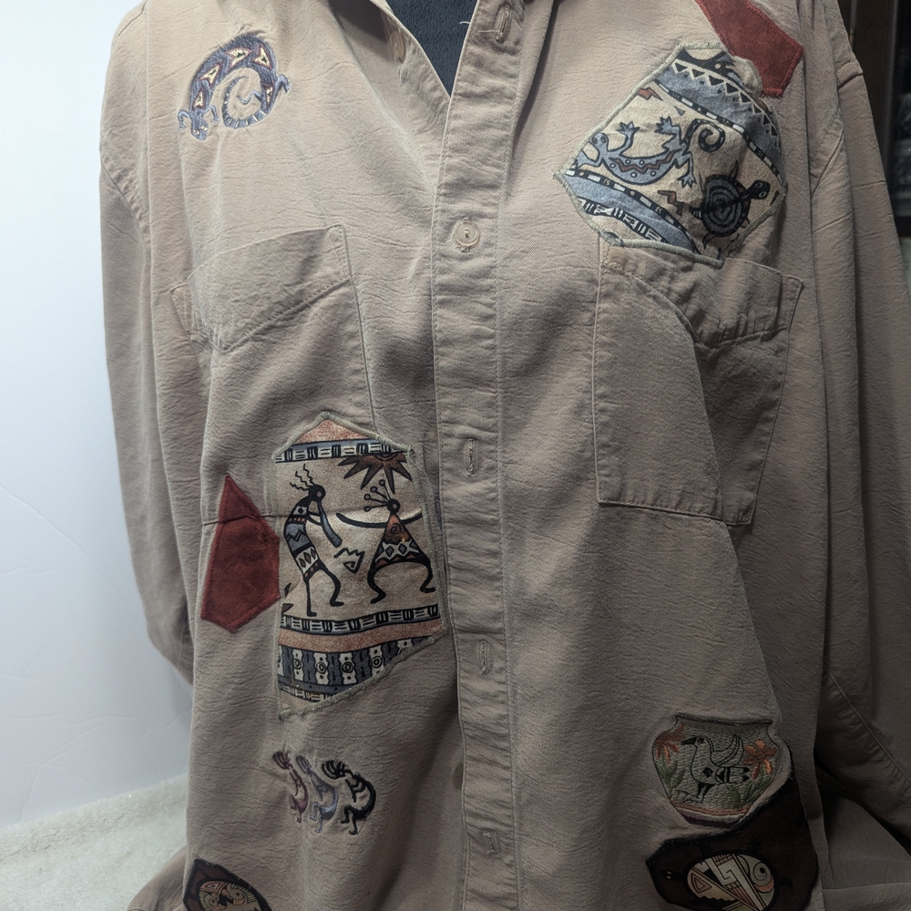 Men's Beige Artistic Casual Button Down Shirt